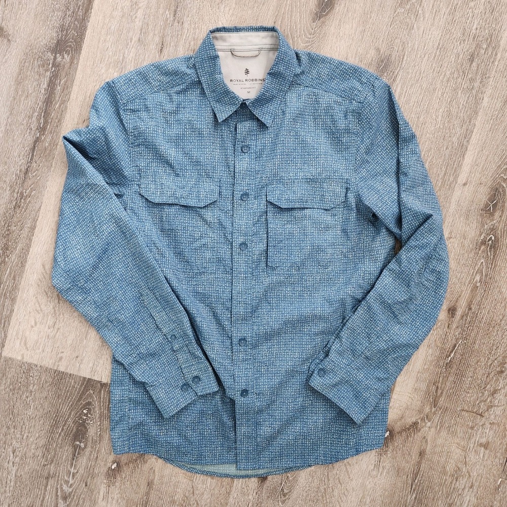 Royal Robbins Mens Blue Patterned Standard Fit Hiking Shirt Y422014 Size M